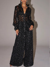LAGNASCO - Set due pezzi nero con paillettes e pantaloni wide leg