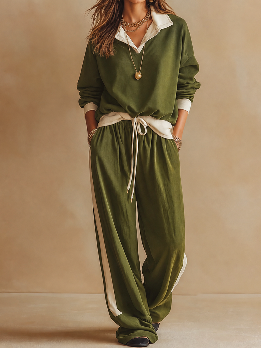 GRONTARDO - Set due pezzi verde con polo rilassata e pantaloni palazzo