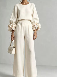 RIBERA - Completo floreale top e pantaloni wide leg plus size