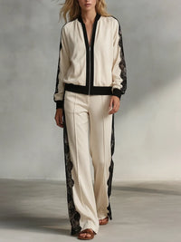 BANCHETTE - Completo bianco bomber con pizzo e pantaloni wide leg