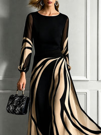 ARAMENGO - Abito Maxi Nero in Mesh con Stampa Astratta