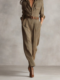 REITANO - Tuta utility in tweed marrone fantasia elegante