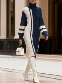 SMERILLO - Abito in maglia color block con collo alto a coste