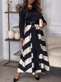 EPISCOPIA - Abito maxi A-line casual bicolore borgogna e nero
