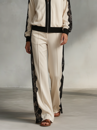 BANCHETTE - Completo bianco bomber con pizzo e pantaloni wide leg