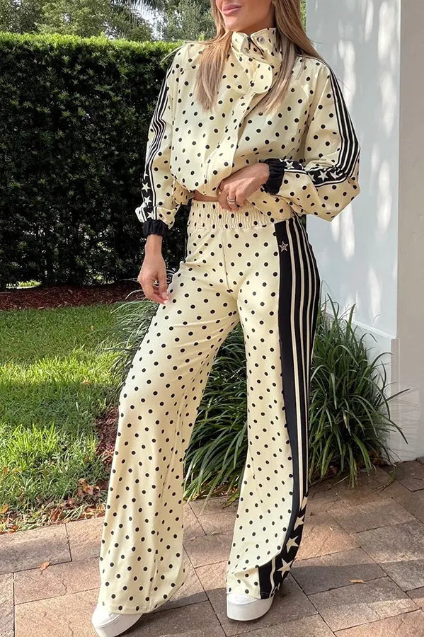 CARTOSIO - Pantaloni wide leg a vita alta con stelle e pois