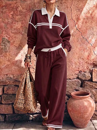 MESAGNE - Completo casual con colletto, top morbido e pantaloni ampi