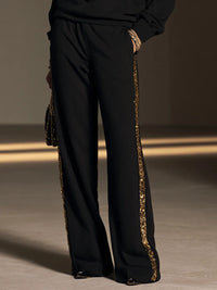 SABRINA - Set due pezzi nero con paillettes e pantaloni wide-leg