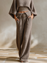 CONVERSANO - Completo casual in maglia color taupe a due pezzi