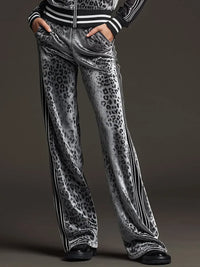 AMARONI - Set due pezzi in velluto leopardato grigio a righe retro