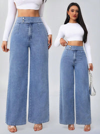 MONFUMO - Jeans wide-leg a vita alta in denim blu