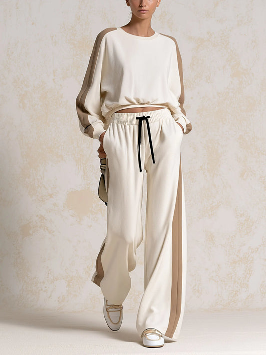 GIAROLE - Completo Bianco 2 Pezzi con Top e Pantaloni Wide Leg