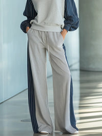LENI - Set due pezzi grigio a righe color block con maniche raglan