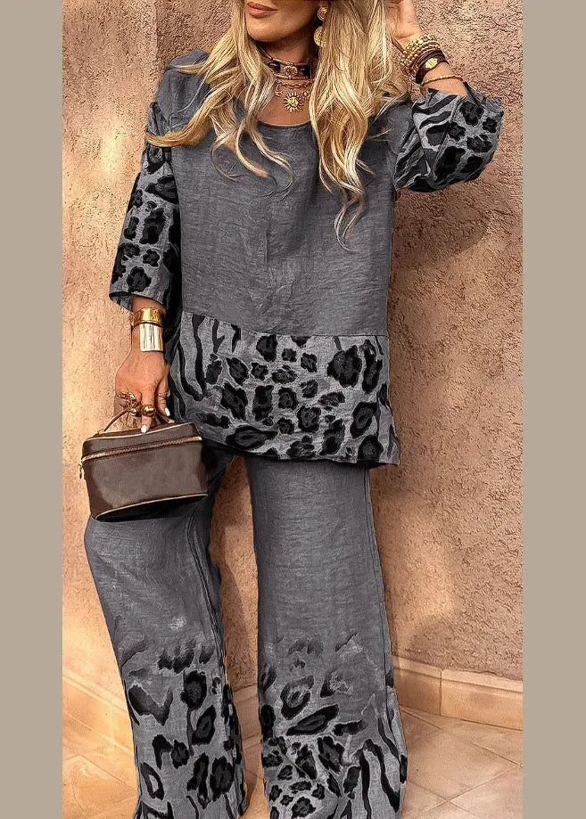 SEDRIANO - Set due pezzi khaki con top stampato e pantaloni wide leg