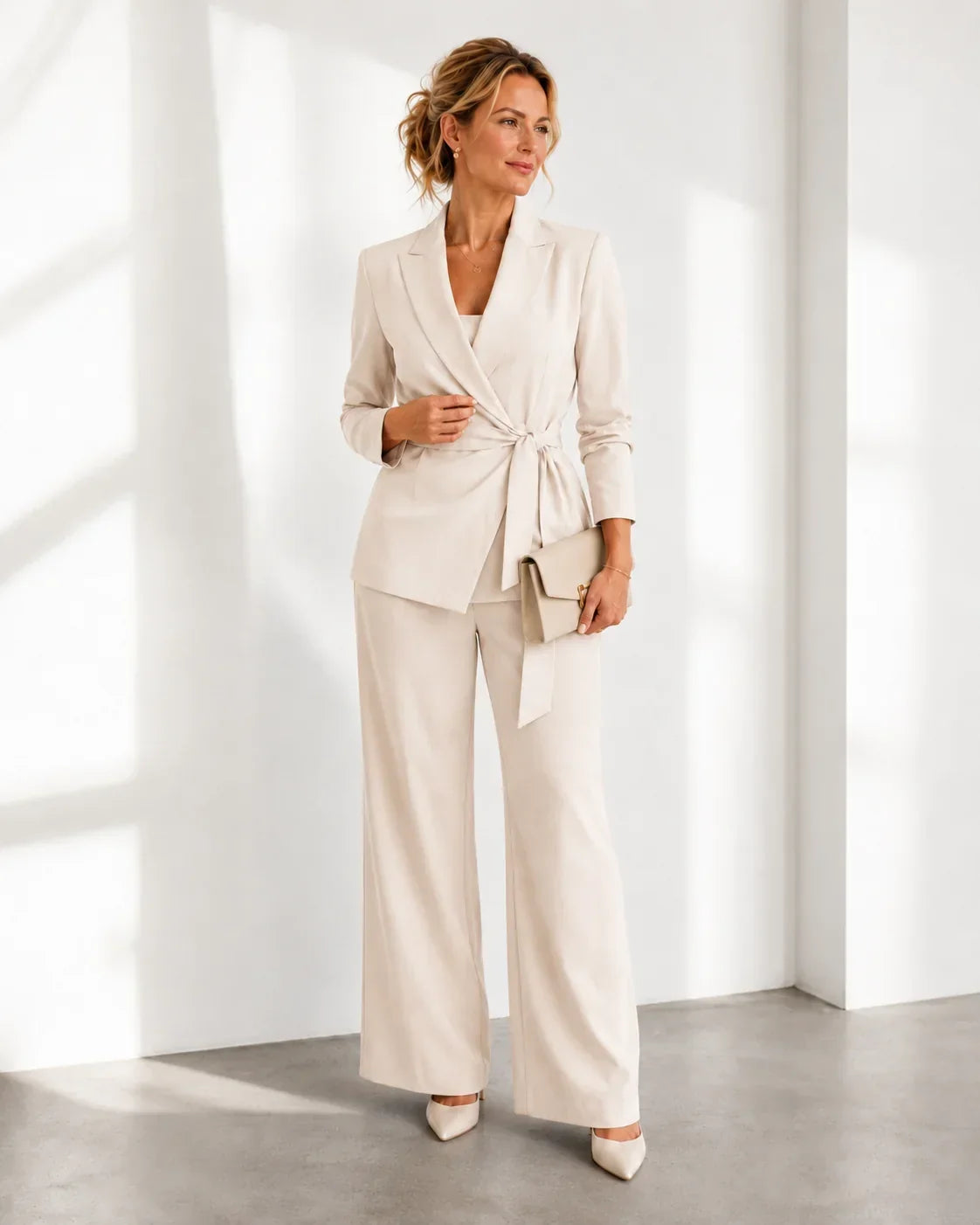 ELSA - Set due pezzi elegante con cintura a fiocco per cerimonia