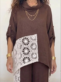 ZINASCO - Set due pezzi cotone e lino marrone con scollo in pizzo