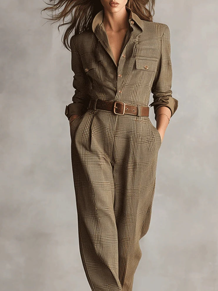 REITANO - Tuta utility in tweed marrone fantasia elegante