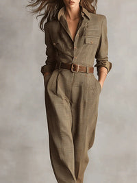 REITANO - Tuta utility in tweed marrone fantasia elegante