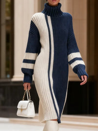SMERILLO - Abito in maglia color block con collo alto a coste