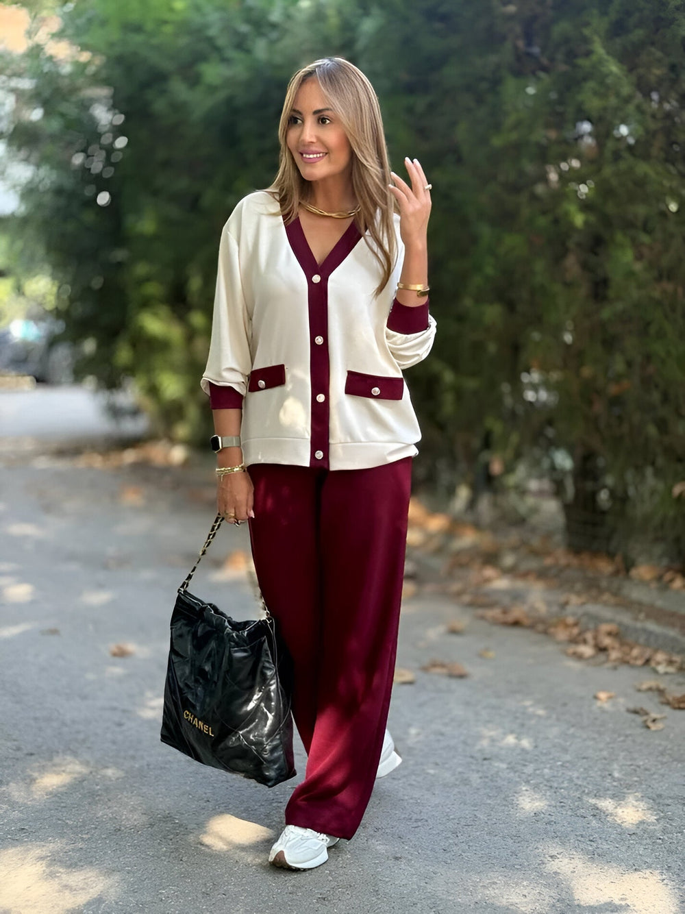 CESENA - Completo lounge cardigan e pantaloni marrone, borgogna, rosso
