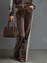 CASARILE - Set due pezzi in velluto a righe Iced Mocha