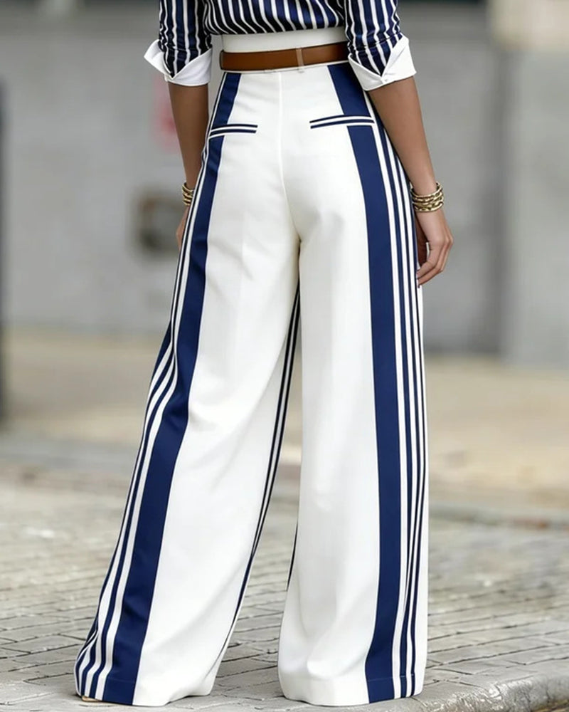 BRUSCIANO - Pantaloni palazzo a vita alta rigati eleganti