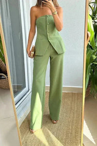 GIULIA - Completo due pezzi verde con bottoni e design senza spalline — foto 2