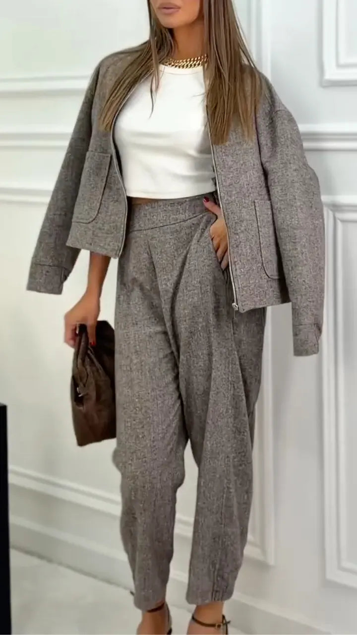 TARVISIO - Set due pezzi giacca cropped e pantaloni affusolati texturizzati