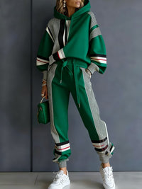 POLI - Tuta casual con felpa cappuccio color block rosso verde nero