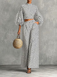FRIDA - Set due pezzi a pois con maniche balloon e pantaloni palazzo
