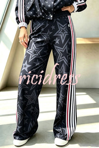 BIASSONO - Pantaloni wide leg a vita alta con stelle bicolore