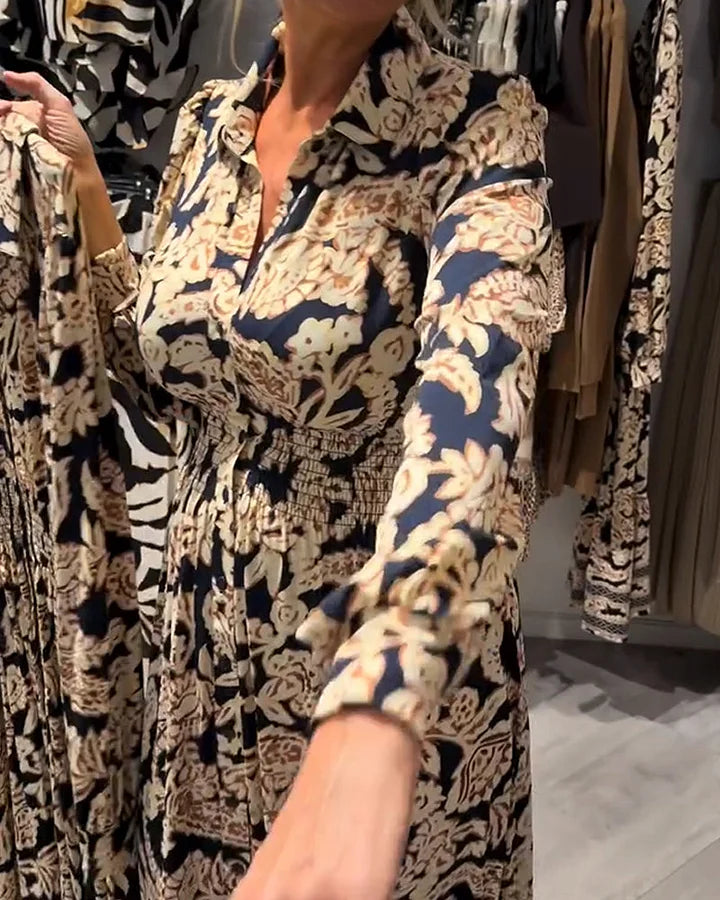 CHIARA - Abito camicia floreale marrone