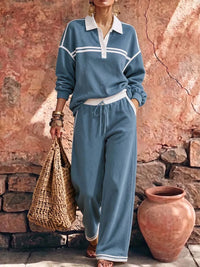 MESAGNE - Completo casual con colletto, top morbido e pantaloni ampi