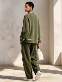 ORTISEI - Completo Loungewear Verde Oliva con Bordo Bianco