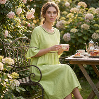 LUDOVICA - Abito Midi in Cotone e Lino con Pizzo