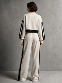 PORANO - Set due pezzi beige color-block in felpa pantaloni ampi