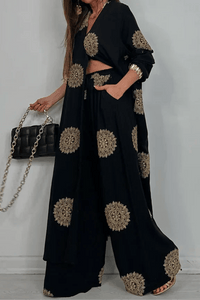 FEISOGLIO - Set due pezzi con cappotto lungo e pantaloni wide-leg stampati