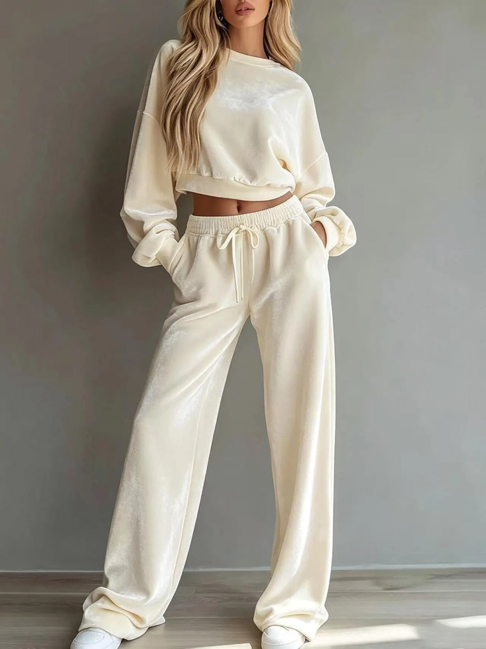 CLETO - Set due pezzi in velluto cropped e pantaloni ampi