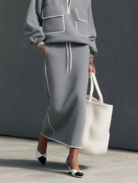 CIRIGLIANO - Set due pezzi grigio con felpa mezza zip e gonna midi