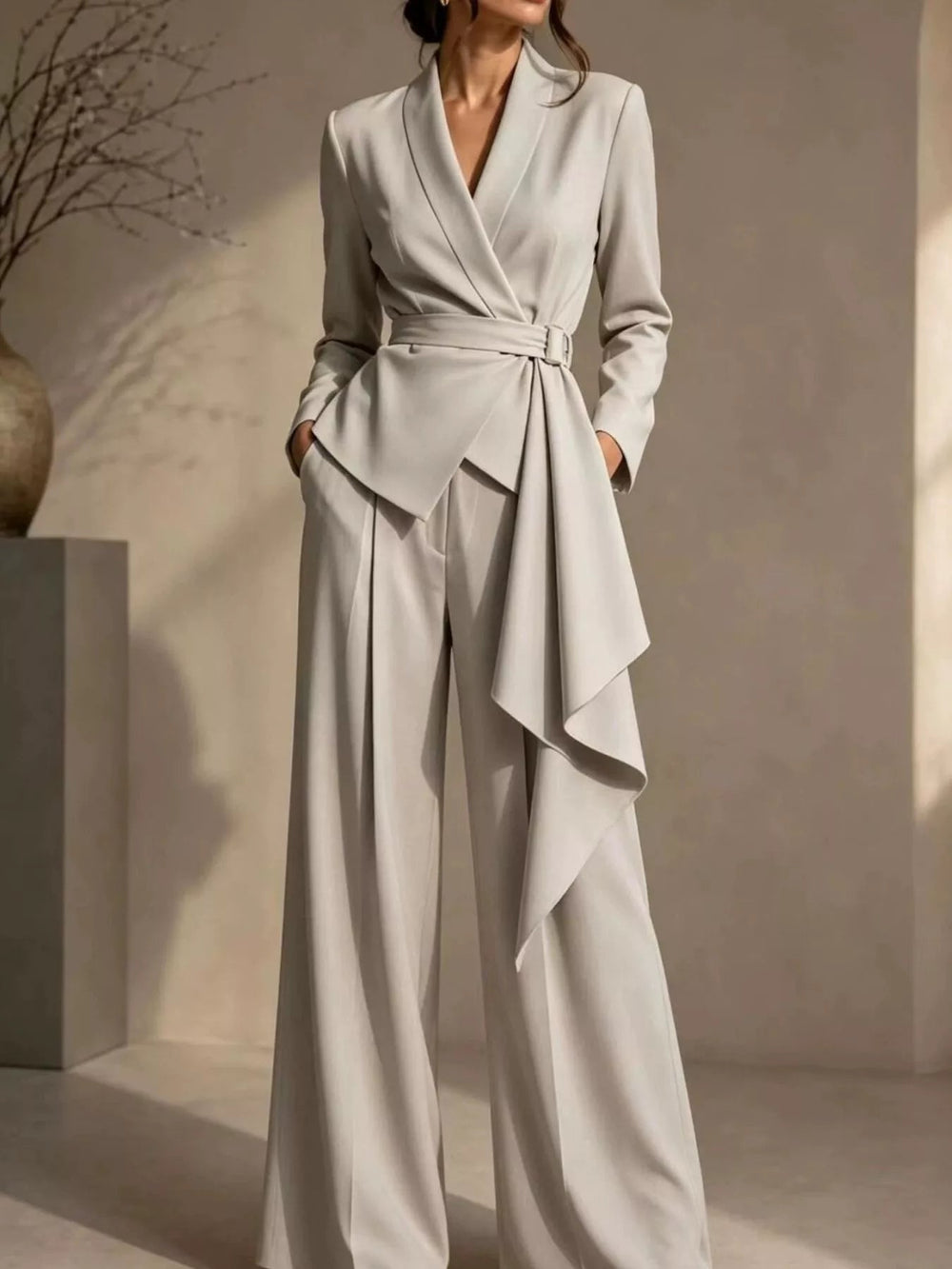 SARCEDO - Completo blazer con cintura e pantaloni ampi