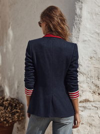 LARIANO - Blazer doppiopetto in misto cotone blu navy