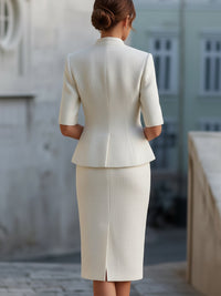 ALTO - Set due pezzi bianco in tweed con blazer peplum e gonna midi a matita