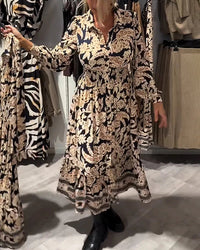 CHIARA - Abito camicia floreale marrone