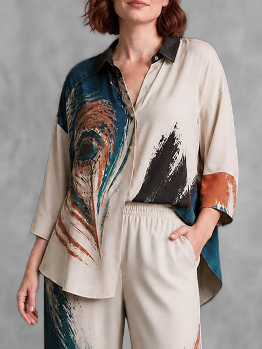 CREMENAGA - Camicia beige con collo a revers e maniche a tre quarti