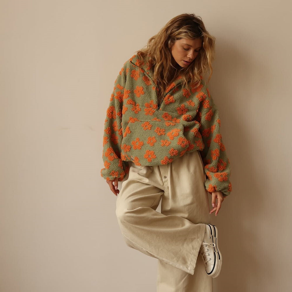 GORGA - Pullover in pile floreale morbido e confortevole