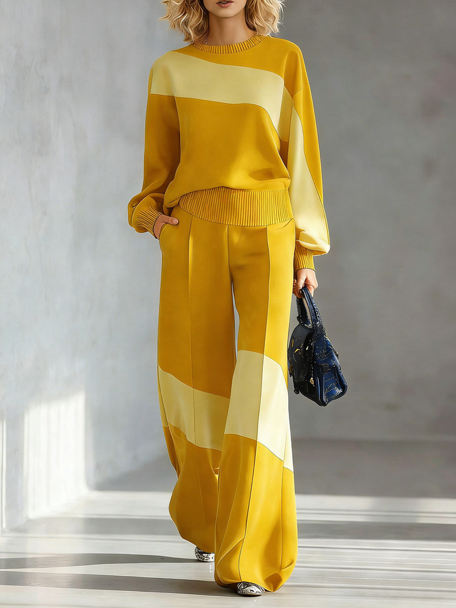 ALESSIA - Set due pezzi in maglia color block blu giallo bordeaux