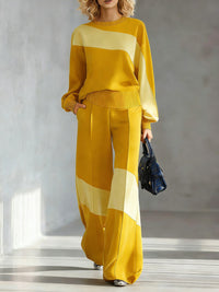 ALESSIA - Set due pezzi in maglia color block blu giallo bordeaux