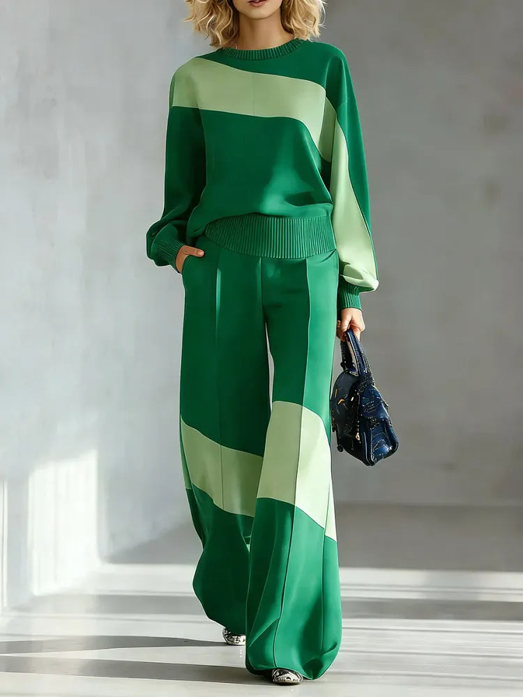 LIA - Set due pezzi in maglia color block a maniche lunghe