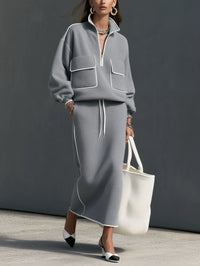 CIRIGLIANO - Set due pezzi grigio con felpa mezza zip e gonna midi
