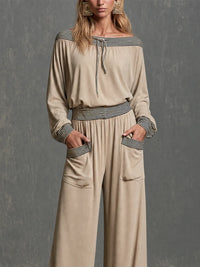 VIZZINI - Set due pezzi marrone stile boho con tasche pantalone